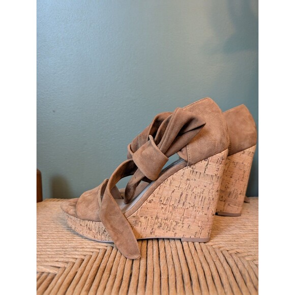Saks Fifth Avenue Women Brown Suede Leather Wedge Sandals Sz 7 Boho Festival Lux - Picture 4 of 7